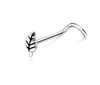 Leafy Shaped Silver Curved Nose Stud NSKB-365